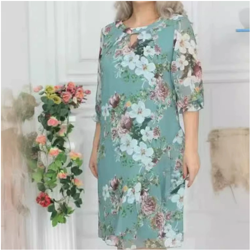 💝Damska sukienka do kolan z nadrukiem kwiatowym